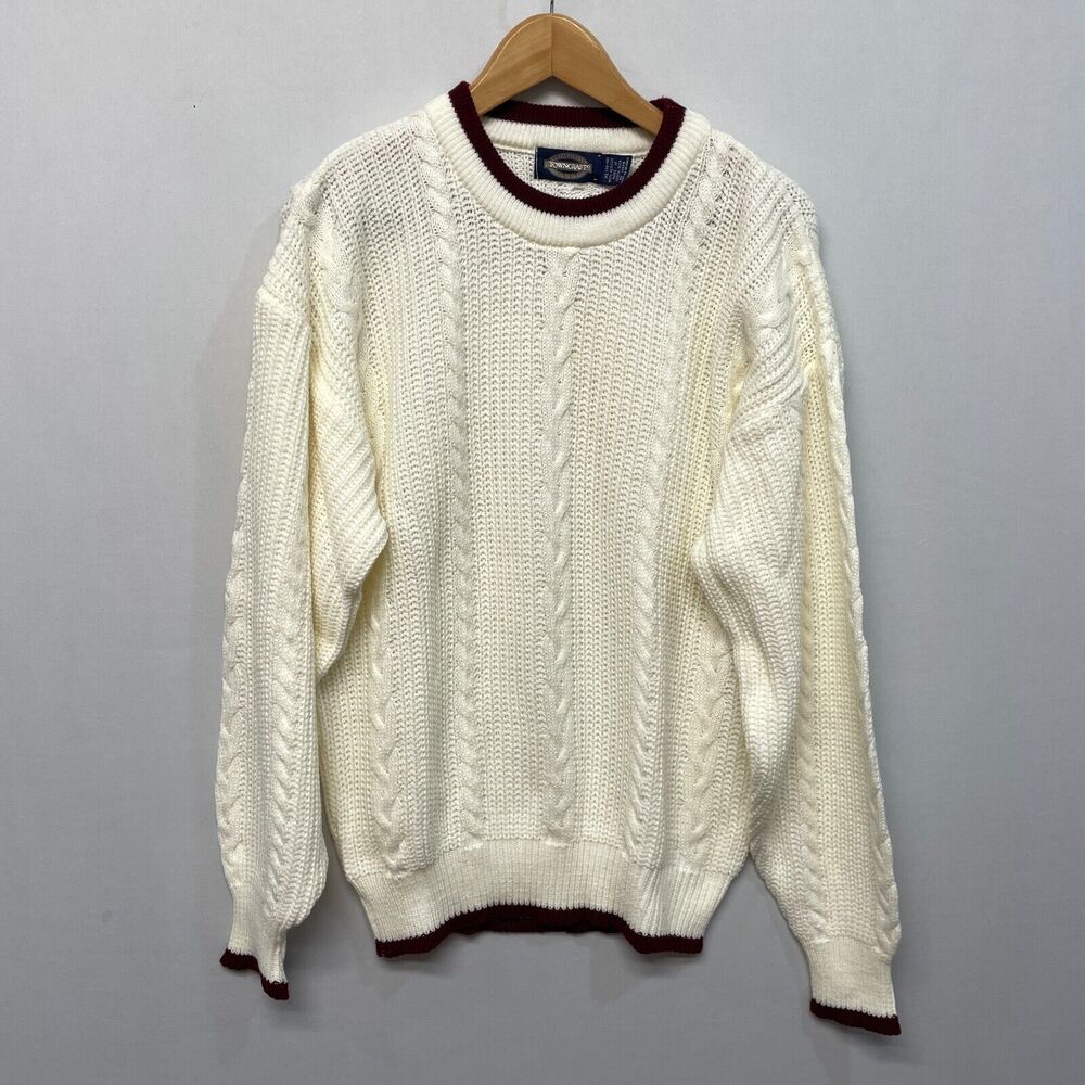 Vintage Towncraft Men Cable Knit Fisherman Sweater XL X-Large Acrylic M287 -27